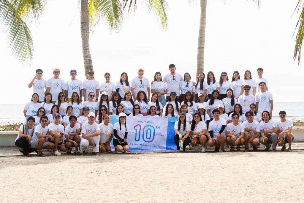 Yoonet team celebrating a decade together on the beach
